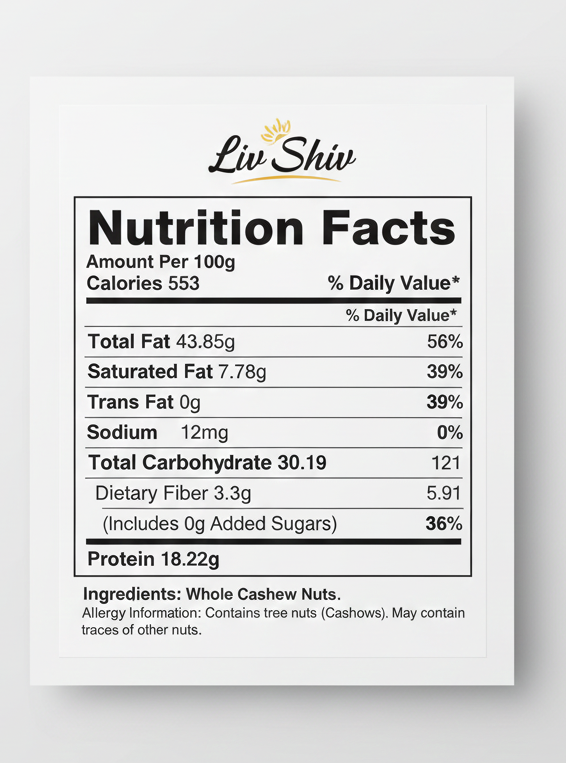 Whole Cashews (Kaju Non-Salted)