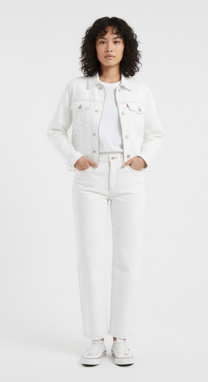 Embroidered White Denim Set