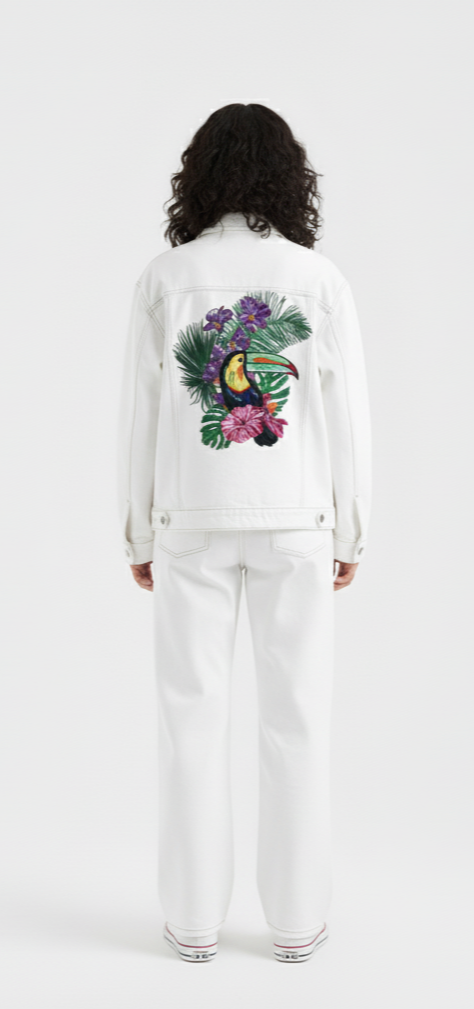 Embroidered White Denim Set